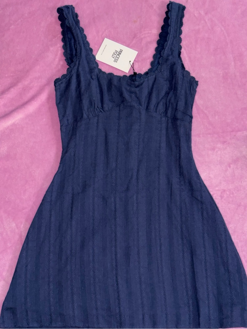 Princess Polly Navy Scallop-Trim Mini Slip Dress